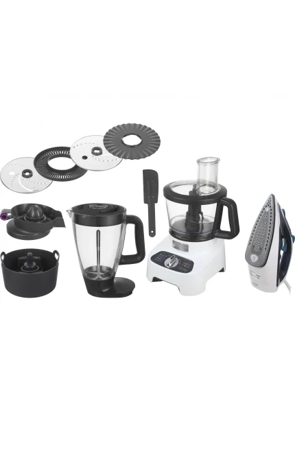 محضر طعام مولينكس 1000 وات اسود 27 وظيفة + مكواه تيفال بخار FP823EG